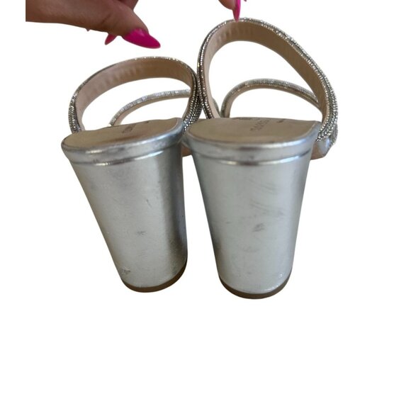 CLORINDA ANTINORI Silver Leather Rhinestone Sandals Size 7 - Picture 8 of 9